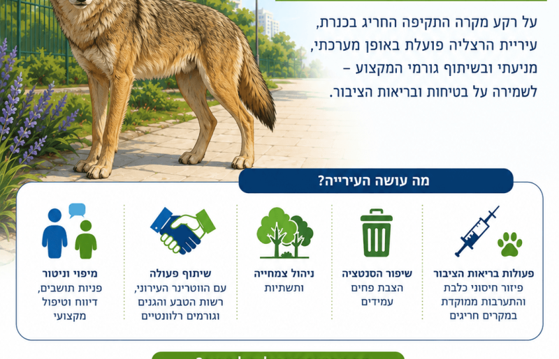 בהרצליה מרגיעים: אין דיווחים על תקיפות תנים בעיר – העירייה יוצאת במהלך מניעה והסברה